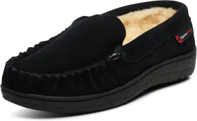Alpine Swiss Yukon Mens Suede Shearling Slip On Moccasin Slippers Black 9 M US