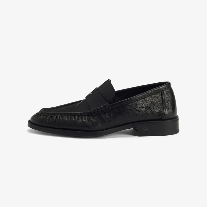 Black Leather Penny Loafers with Metal Detail
