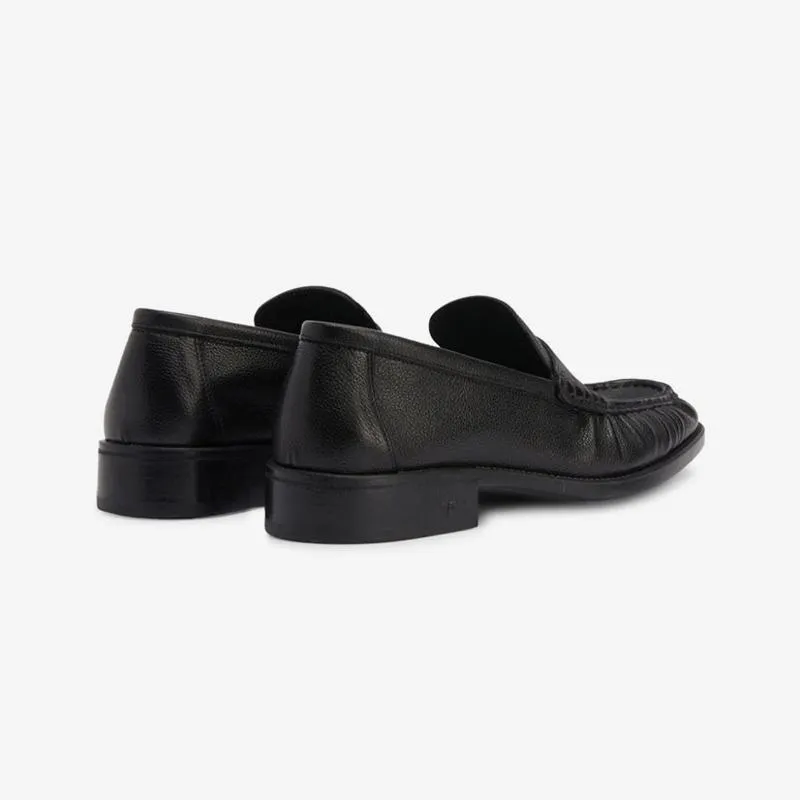 Black Leather Penny Loafers with Metal Detail