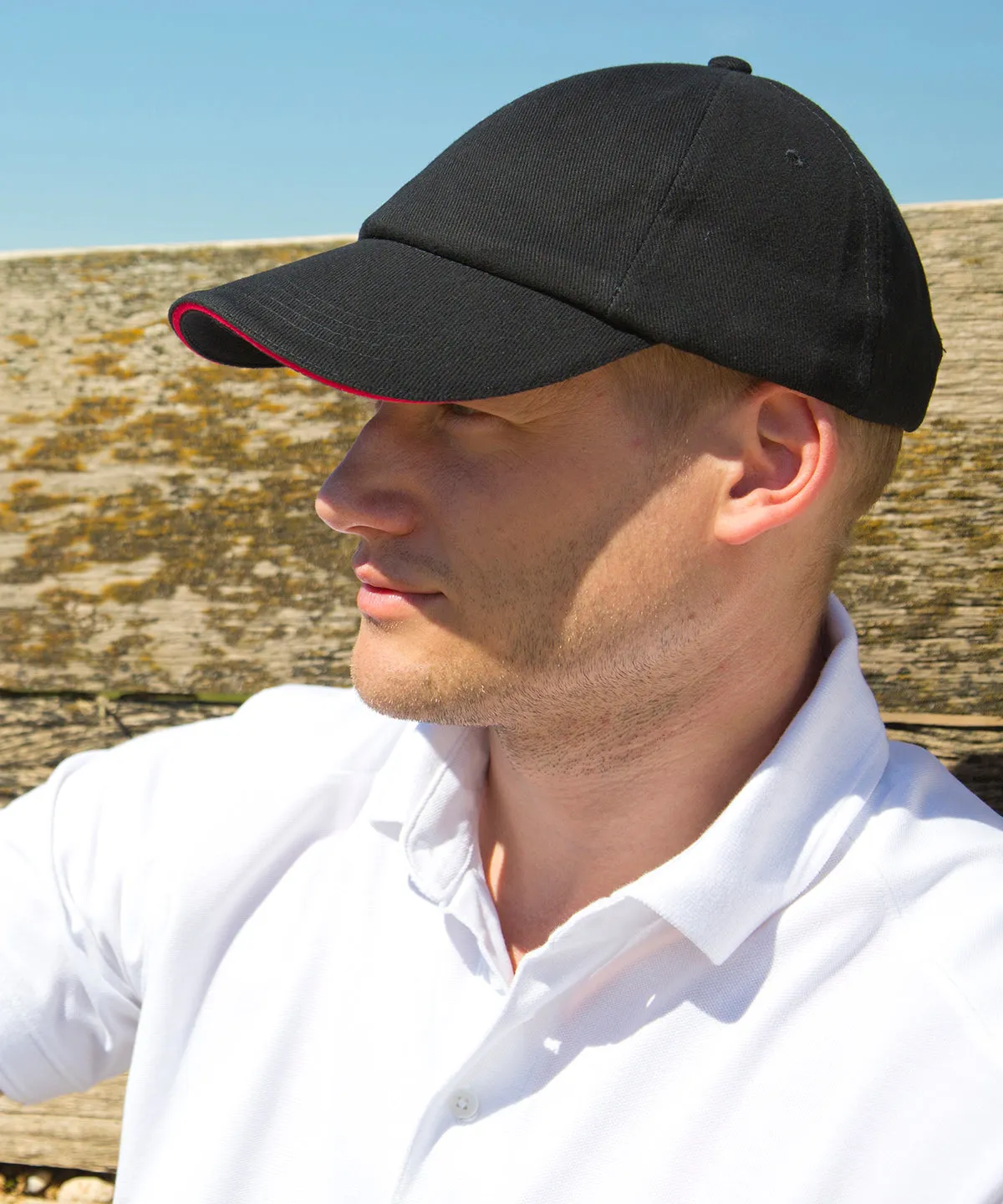 Black/Red - Low-profile heavy brushed cotton cap with sandwich peak