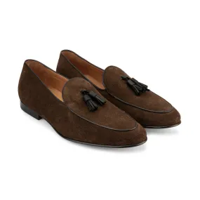 Brown Suede Tassel Belgian Loafers