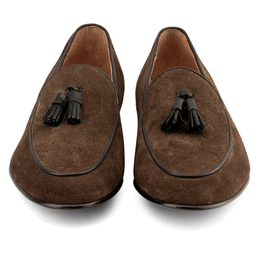 Brown Suede Tassel Belgian Loafers