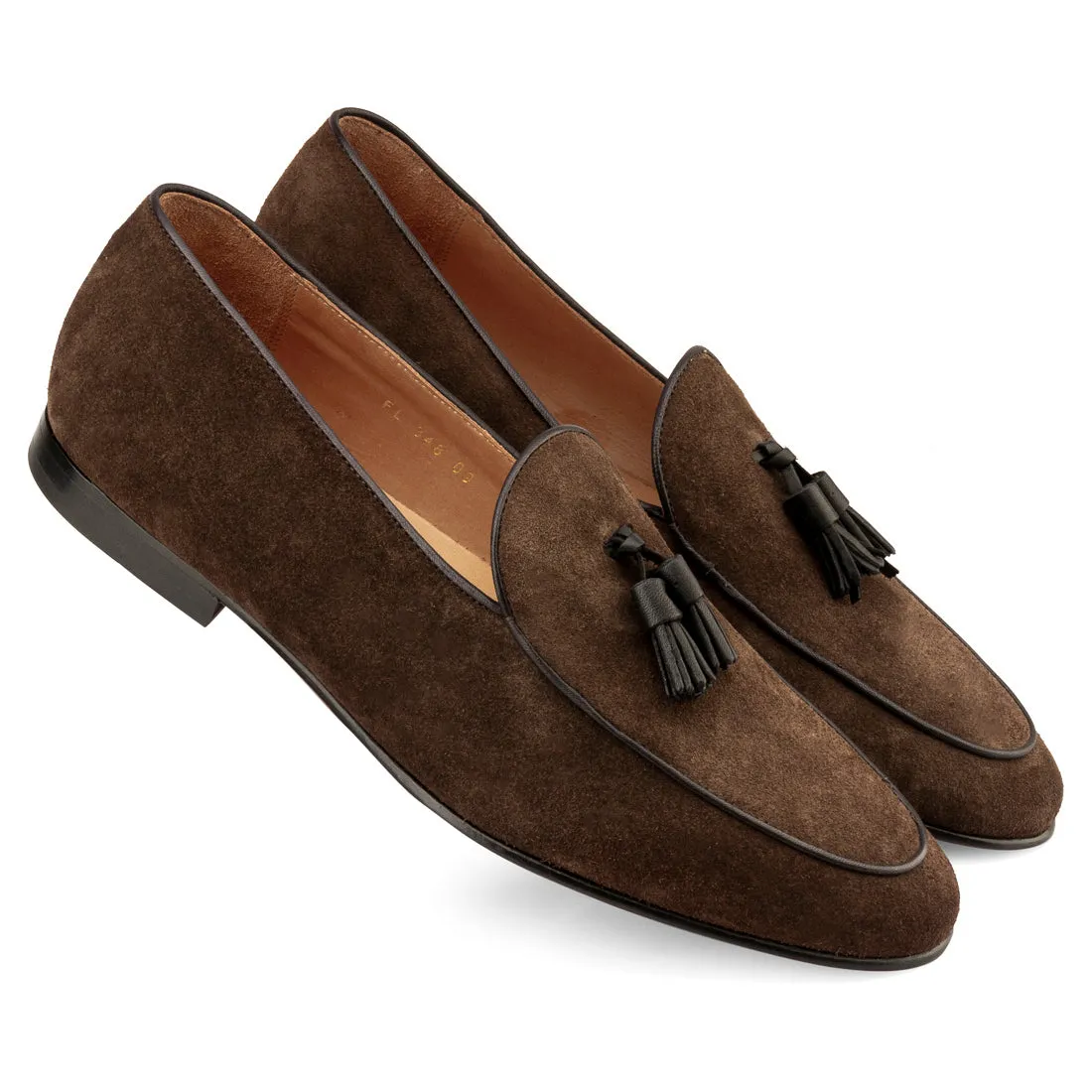 Brown Suede Tassel Belgian Loafers