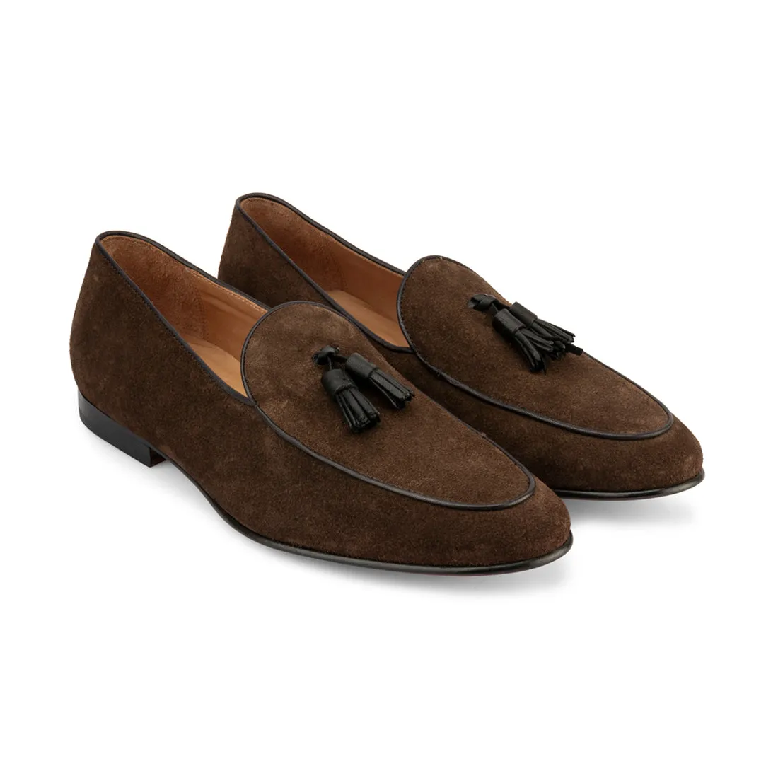 Brown Suede Tassel Belgian Loafers