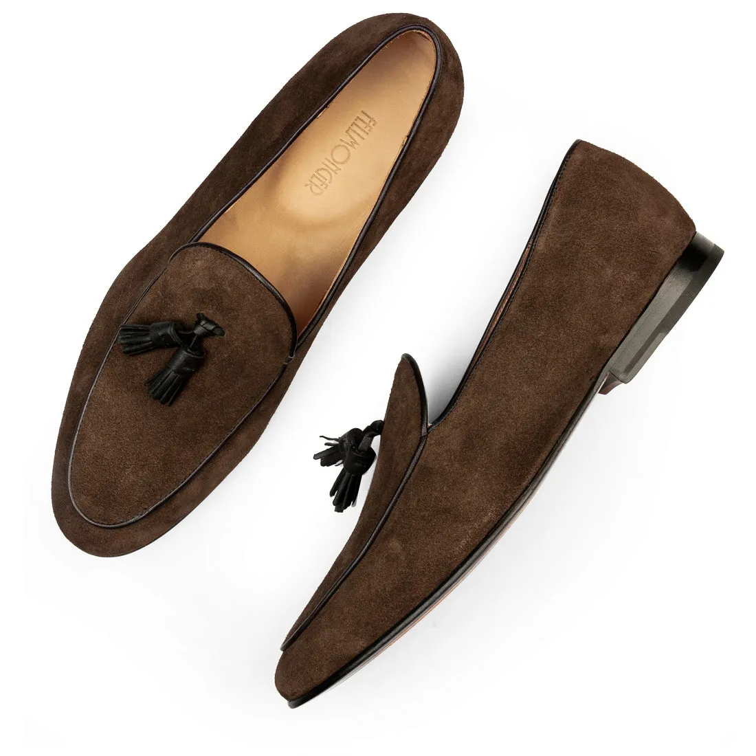 Brown Suede Tassel Belgian Loafers