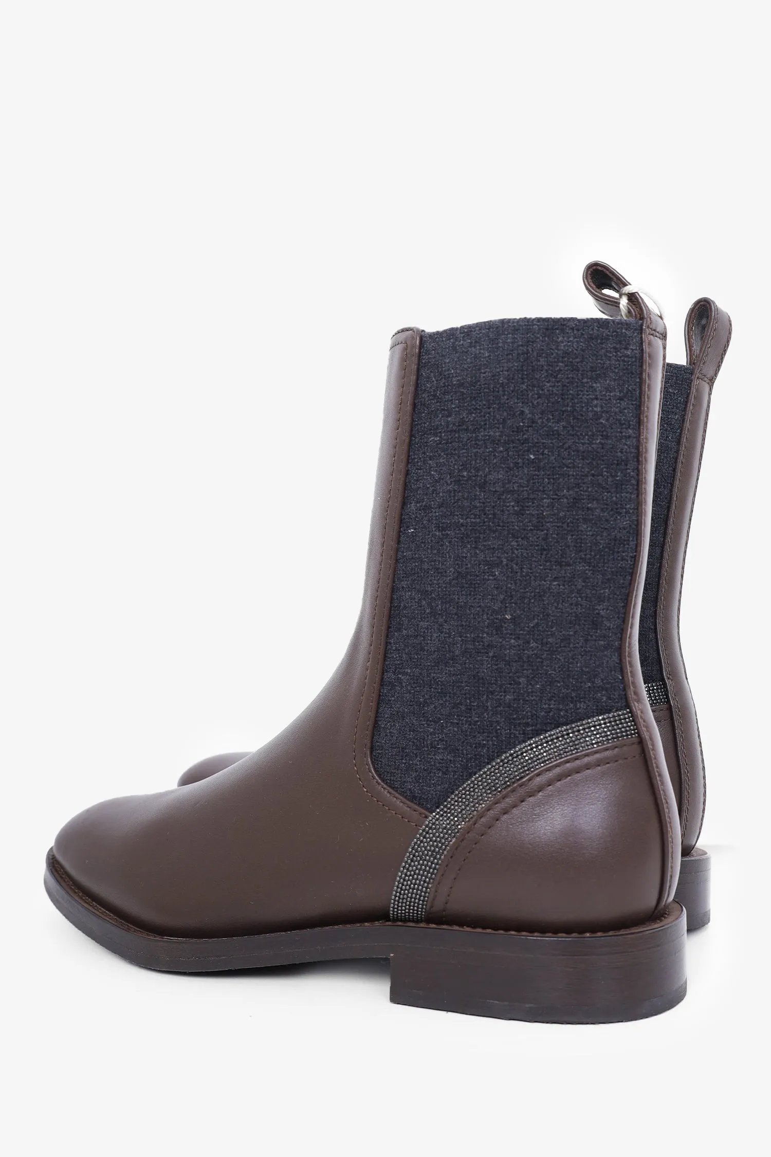 Brunello Cucinelli Brown Leather Monili Chelsea Boots Size 36