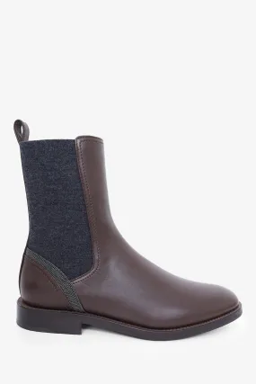 Brunello Cucinelli Brown Leather Monili Chelsea Boots Size 36
