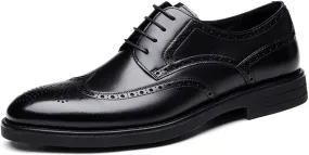 BWSEOBG Men's Brogue Wingtip Retro Business Oxford Shoes Classic Leather Round Toe Lace Up Wedding Formal Dress Shoes Derby Shoes