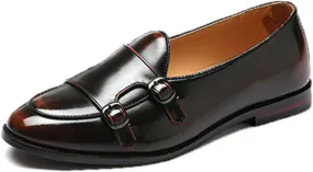 ByErz Men's Slip-On Leather Penny Loafers with Double Buckle Classic Dress Driving Casual Fashion Shoes