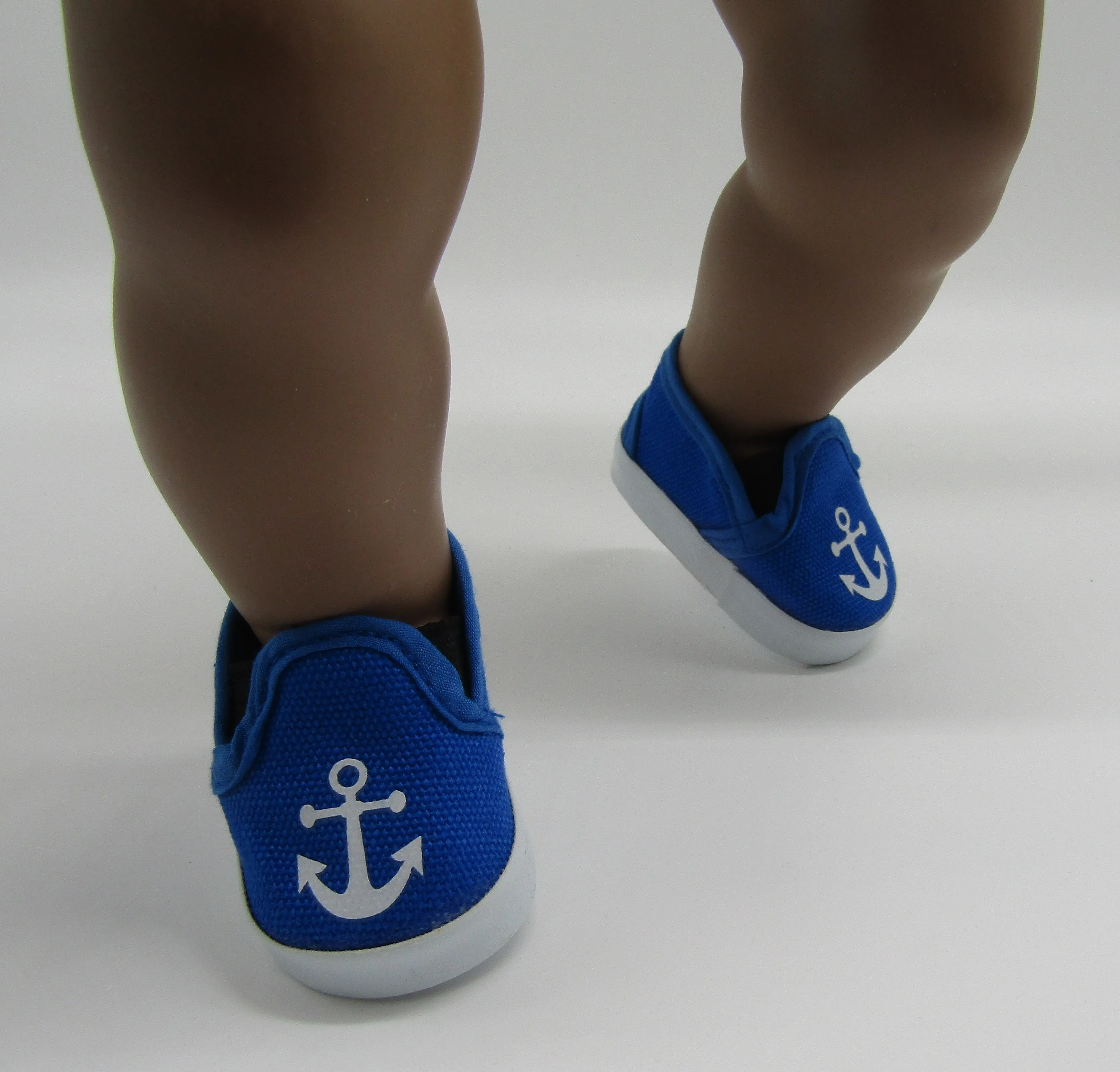 Canvas Slip-on Shoes 18 & 15 inch Doll: Blue w Anchor