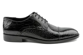 Cap Toe Derby Shoes, Designer Derby Shoes, Crocodile & Iguana Pattern Embossed Calfskin Handmade Dress Shoes for Men, Handmade Leather Sole High Gloss Black Dress Shoes : Taj by Debbano