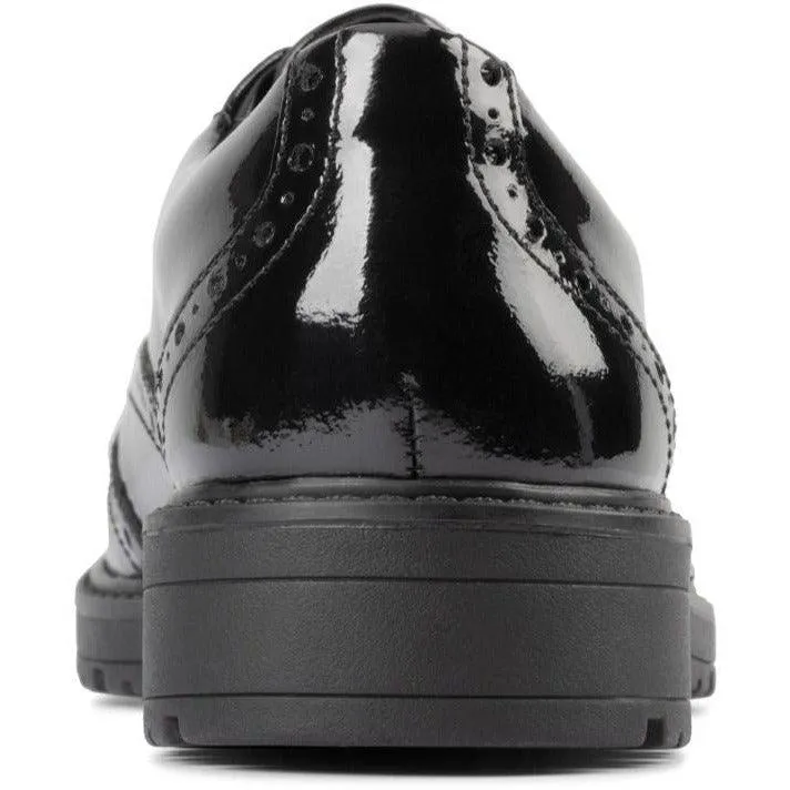 Clarks Girls School Shoe Loxham Brogue Y Black Patent