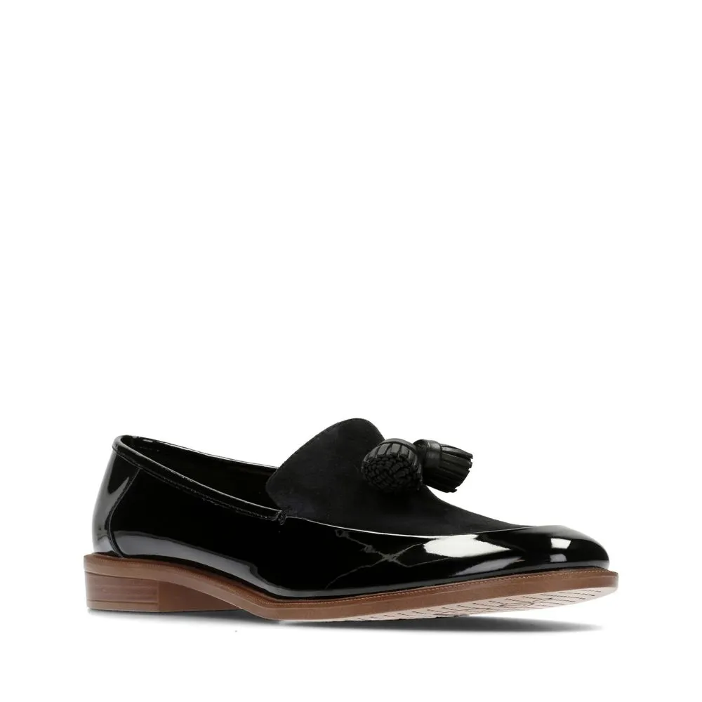 Clarks Womens WOMENS Taylor Spring Black Patent Combi Shoes