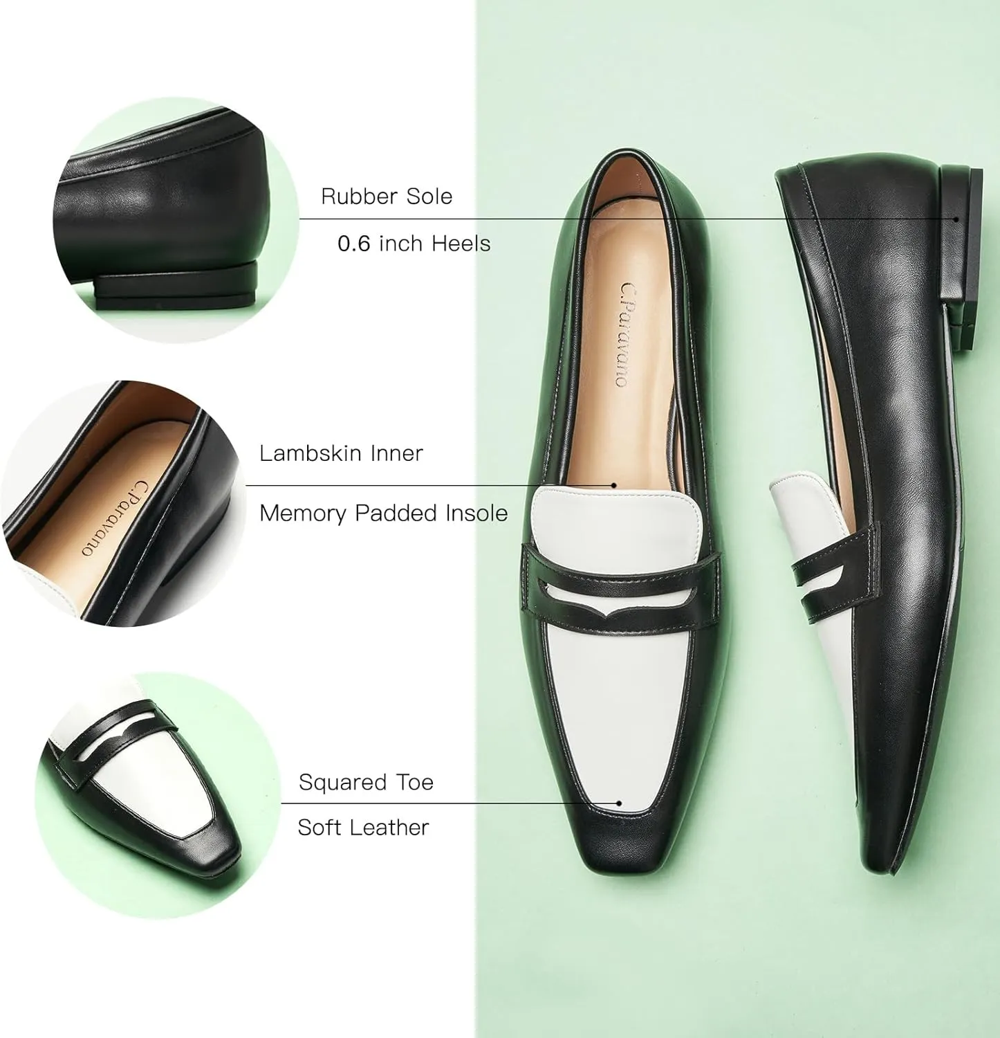 C.Paravano Penny Loafers for Women, Slip-ons Comfortable Dressy Formal Dress Square Toe Flats Loafer Shoes for Business Casual Wear