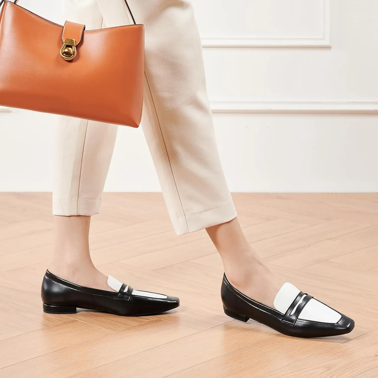 C.Paravano Penny Loafers for Women, Slip-ons Comfortable Dressy Formal Dress Square Toe Flats Loafer Shoes for Business Casual Wear