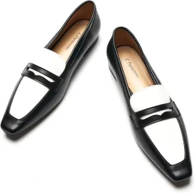C.Paravano Penny Loafers for Women, Slip-ons Comfortable Dressy Formal Dress Square Toe Flats Loafer Shoes for Business Casual Wear