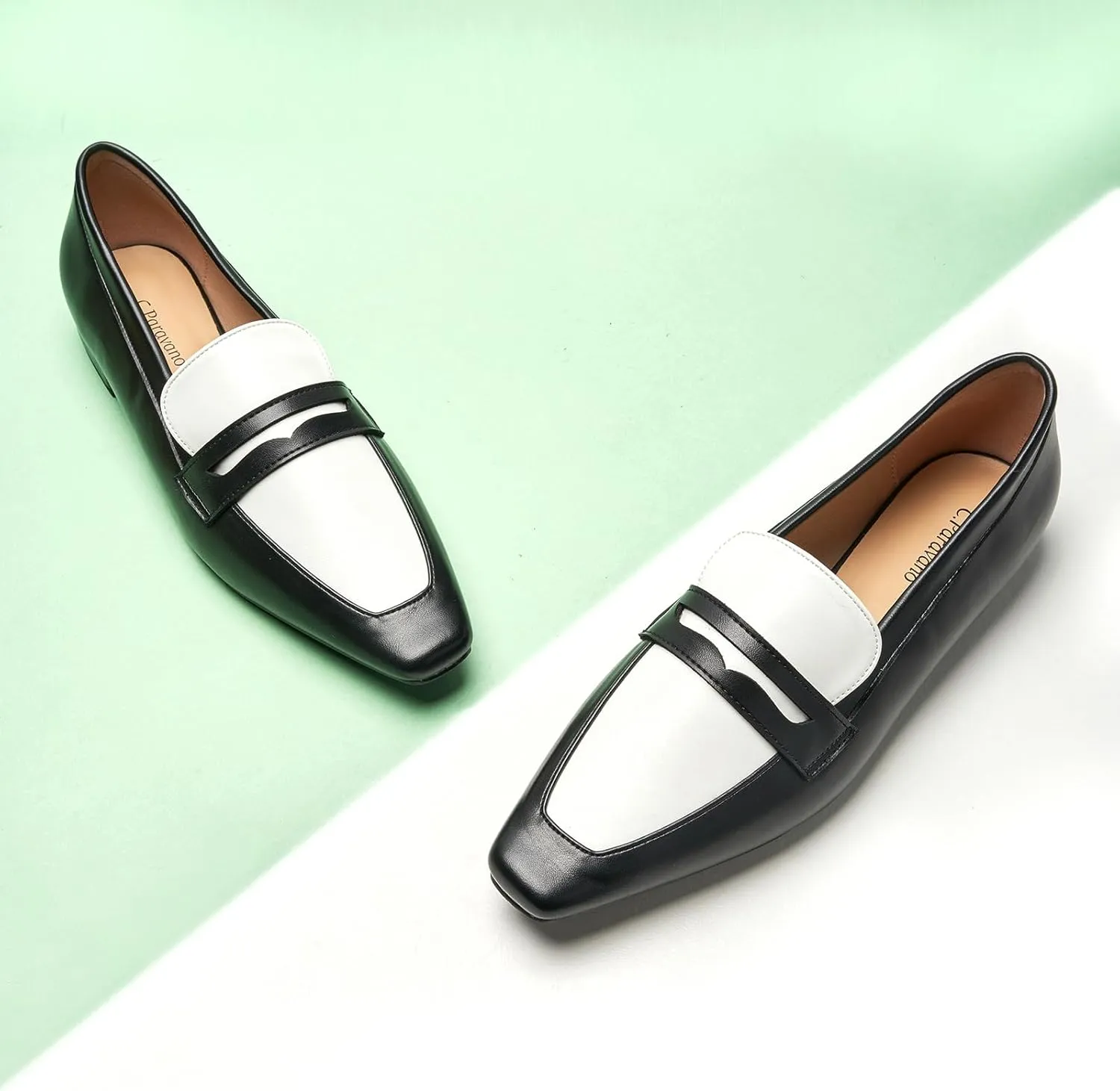 C.Paravano Penny Loafers for Women, Slip-ons Comfortable Dressy Formal Dress Square Toe Flats Loafer Shoes for Business Casual Wear