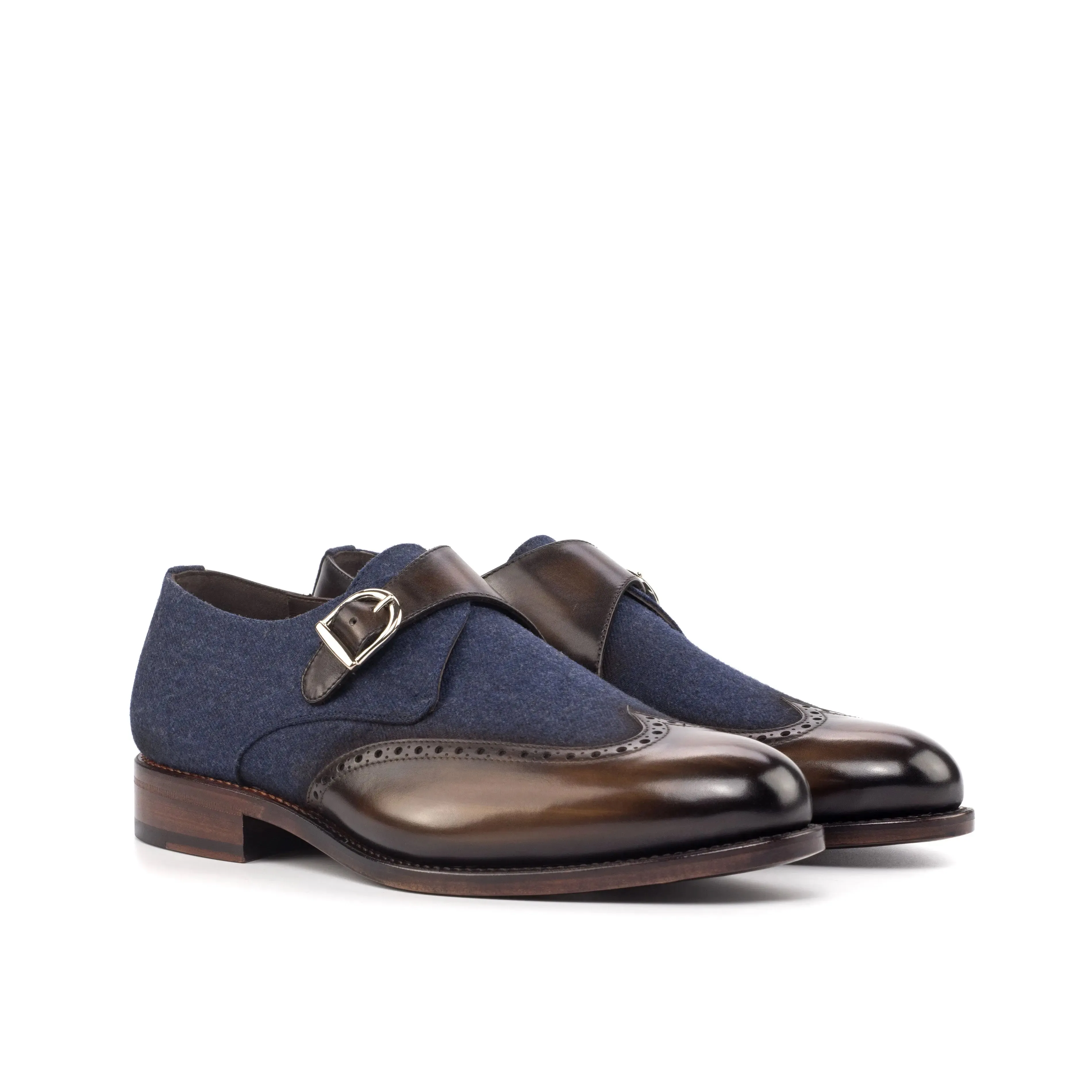 DapperFam Brenno in Brown / Jeans Men's Sartorial & Hand-Painted Patina Single Monk