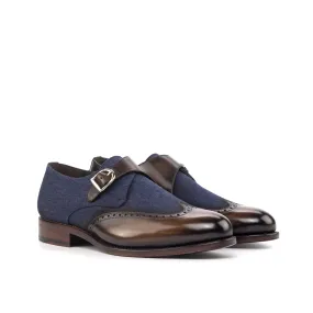 DapperFam Brenno in Brown / Jeans Men's Sartorial & Hand-Painted Patina Single Monk