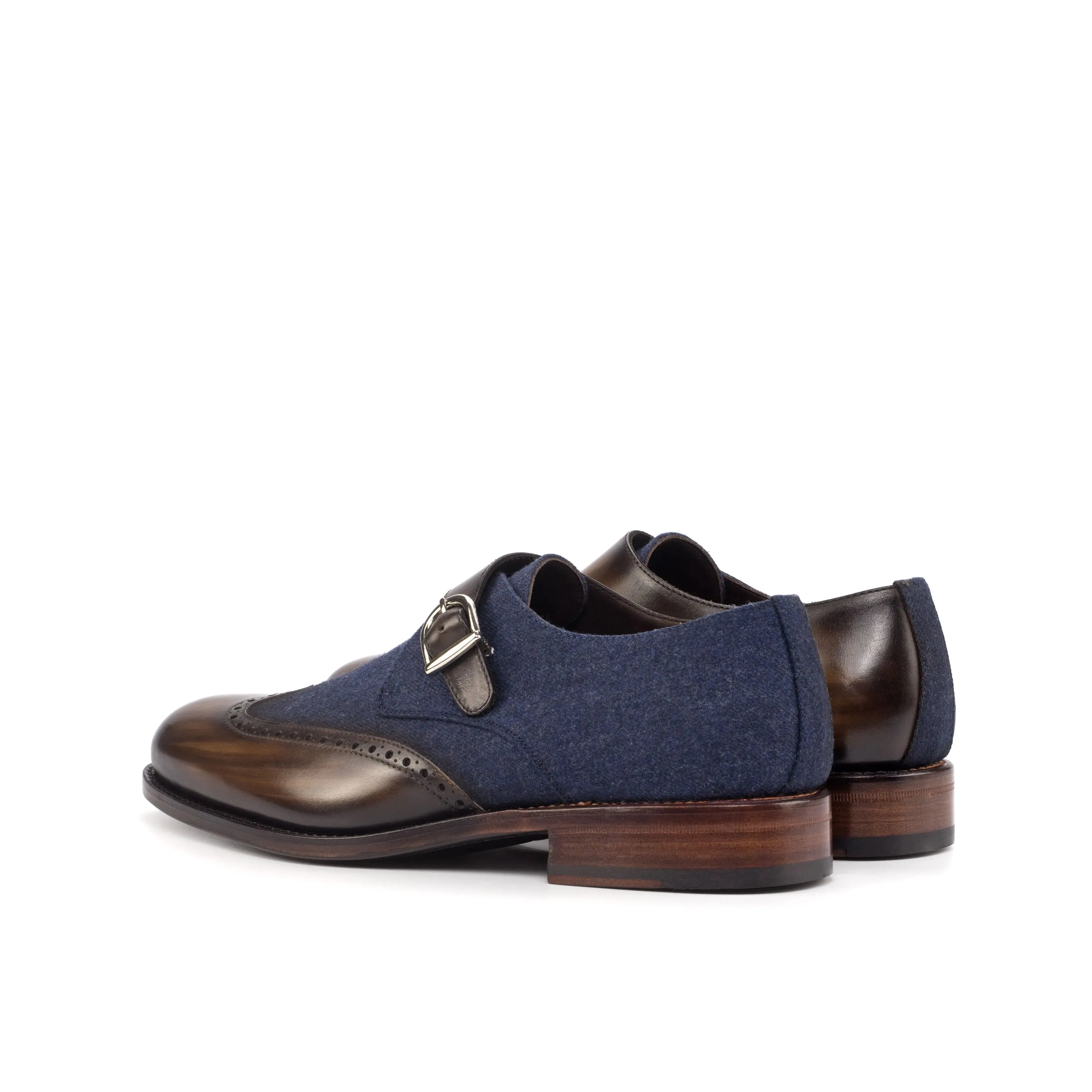 DapperFam Brenno in Brown / Jeans Men's Sartorial & Hand-Painted Patina Single Monk