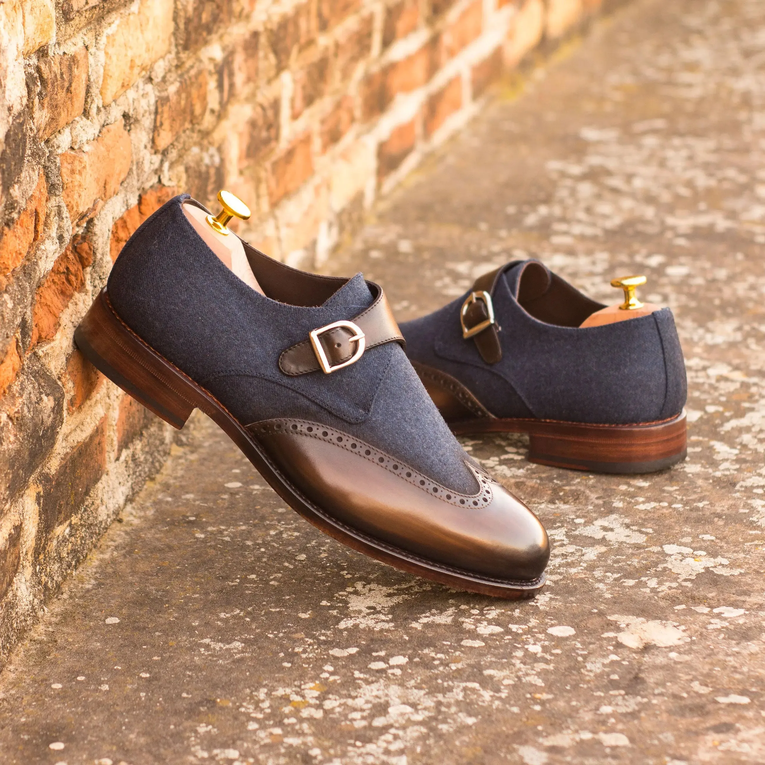 DapperFam Brenno in Brown / Jeans Men's Sartorial & Hand-Painted Patina Single Monk