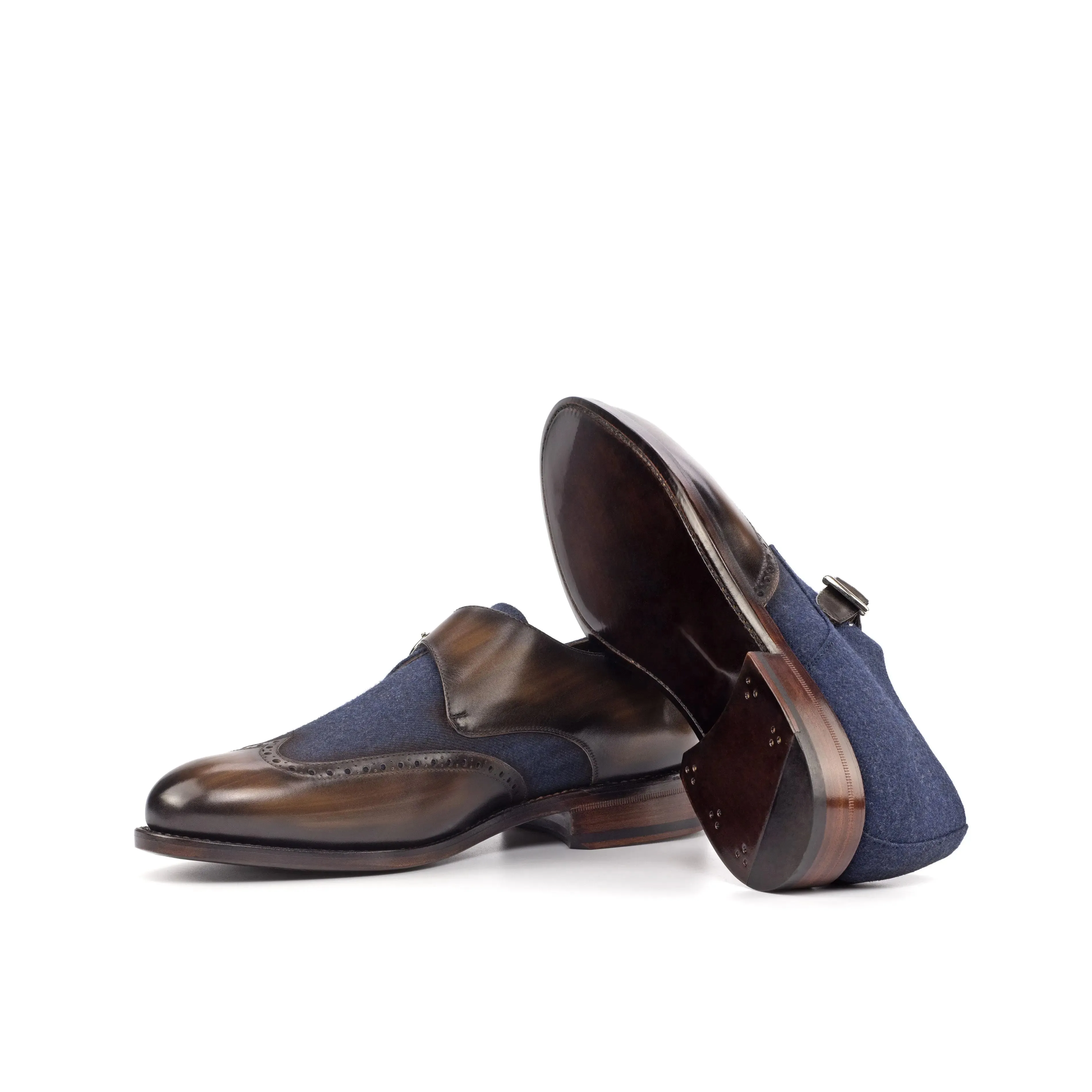 DapperFam Brenno in Brown / Jeans Men's Sartorial & Hand-Painted Patina Single Monk