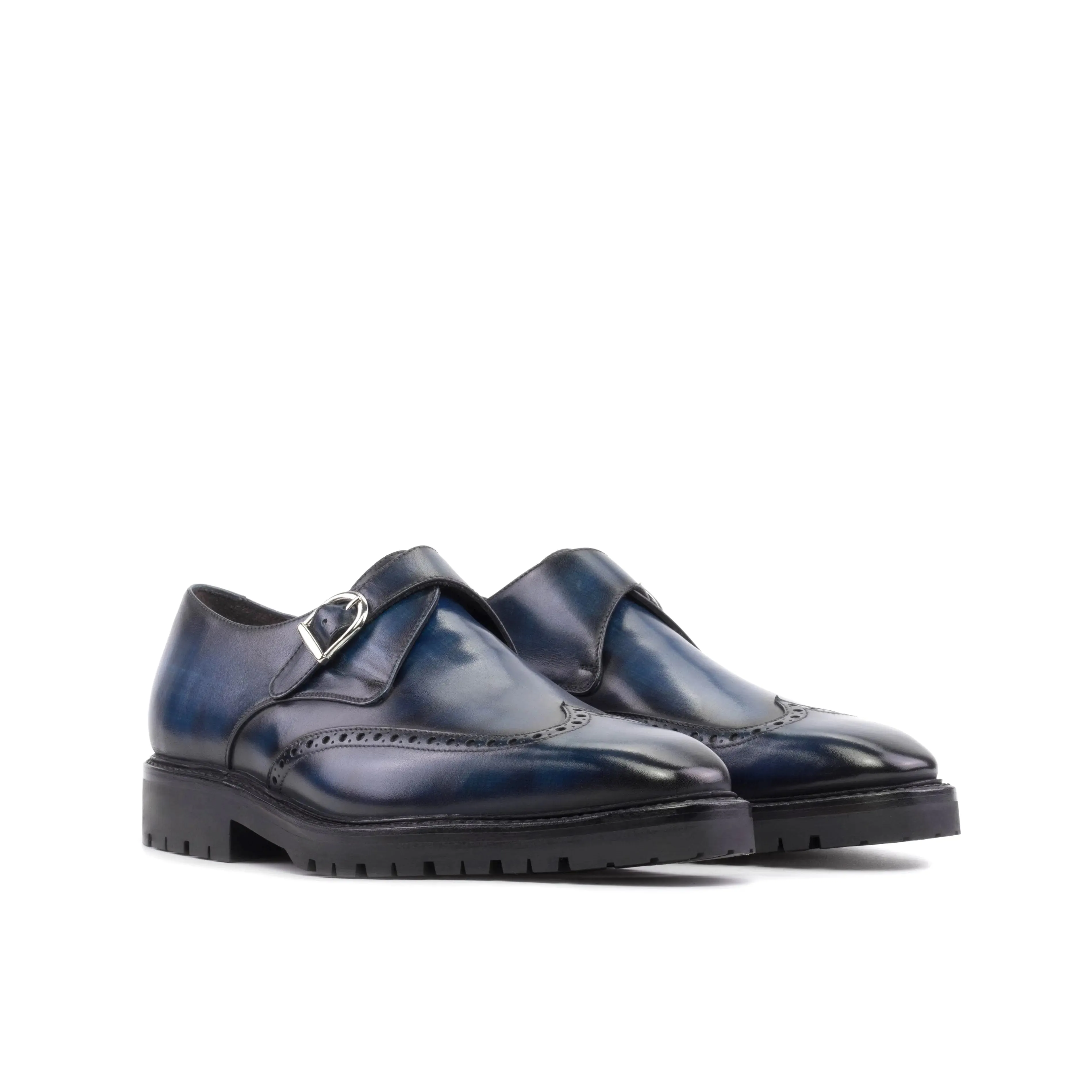 DapperFam Brenno in Denim Men's Hand-Painted Patina Single Monk