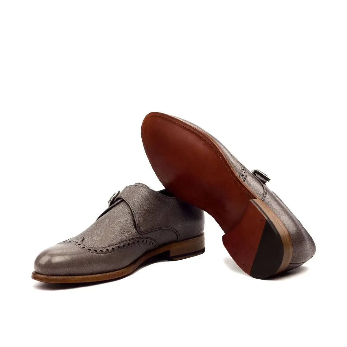 DapperFam Brenno in Grey Men's Italian Full Grain Leather Single Monk