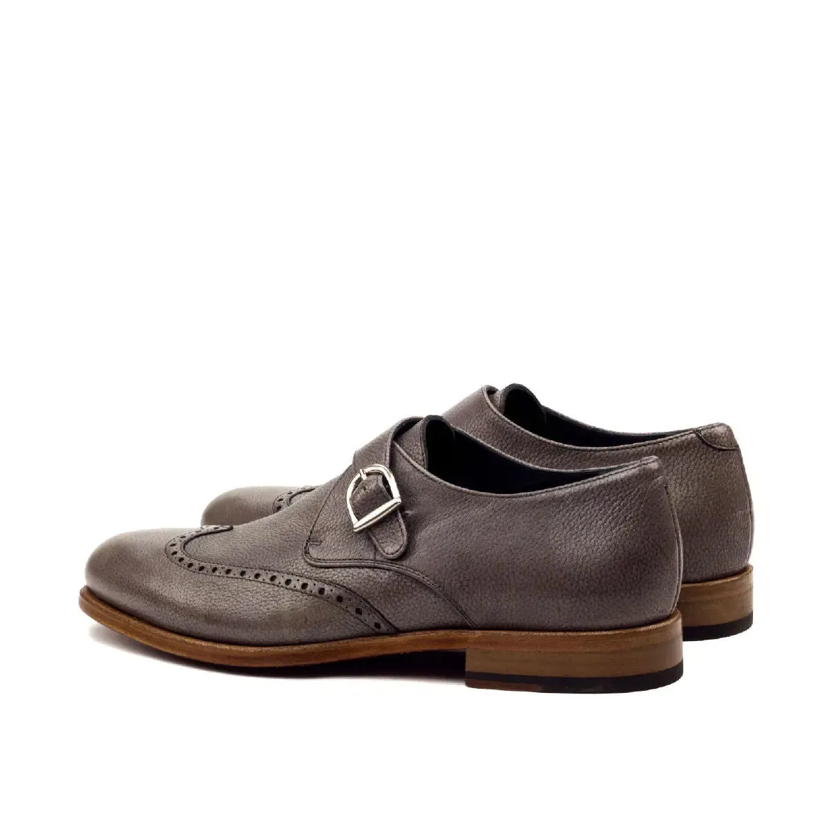 DapperFam Brenno in Grey Men's Italian Full Grain Leather Single Monk