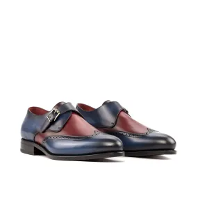 DapperFam Brenno in Navy / Burgundy Men's Italian Leather Single Monk