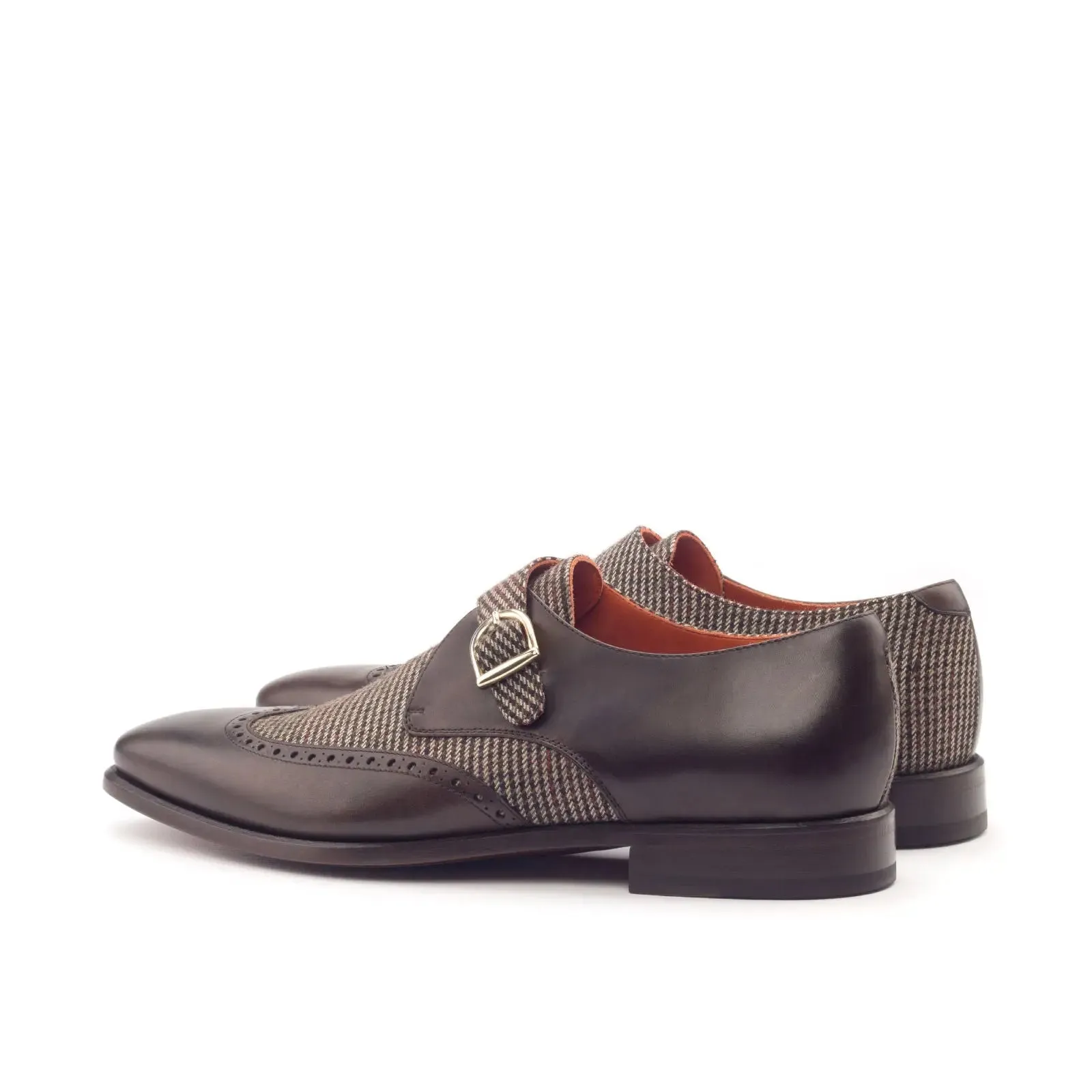 DapperFam Brenno in Tweed / Dark Brown Men's Sartorial & Italian Leather Single Monk