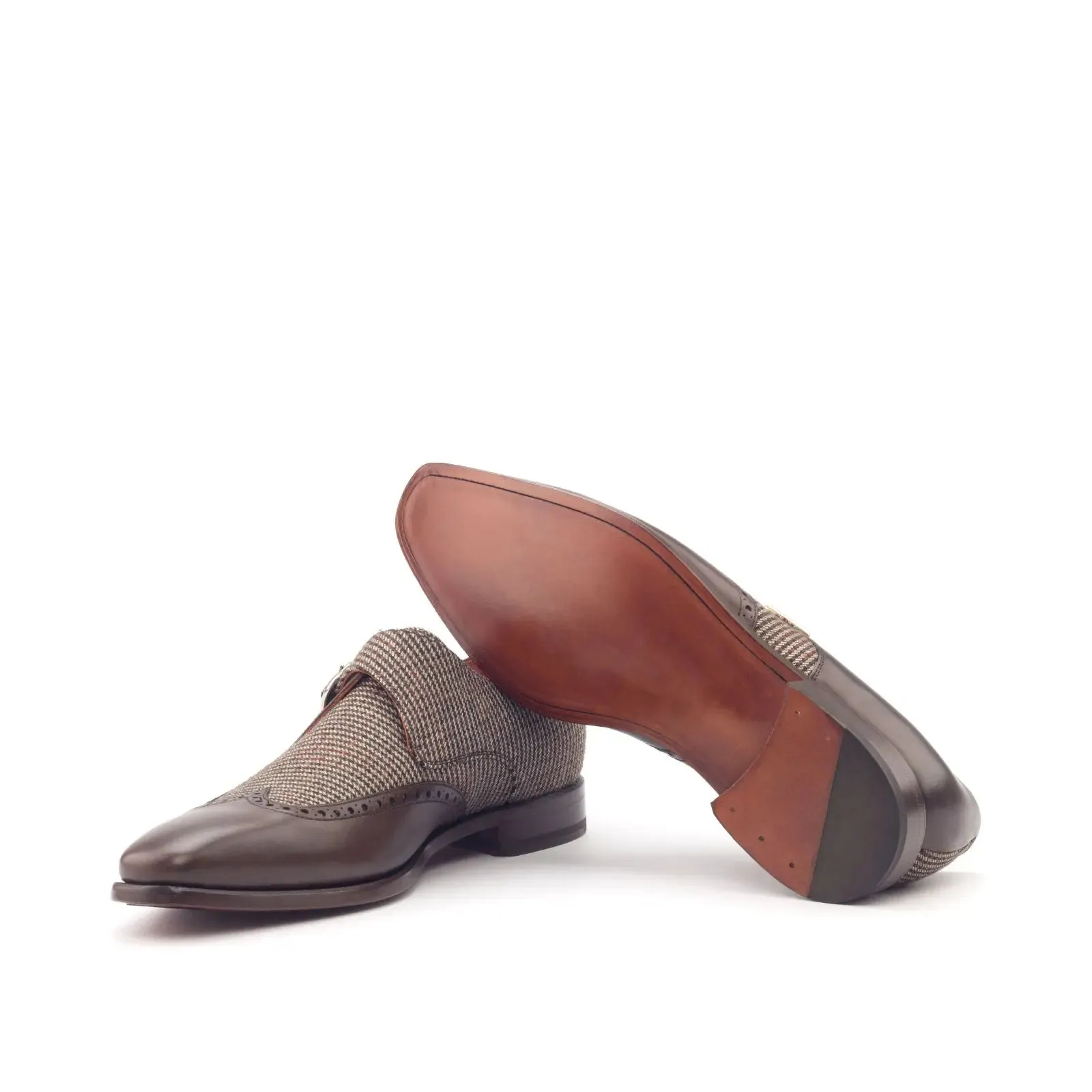 DapperFam Brenno in Tweed / Dark Brown Men's Sartorial & Italian Leather Single Monk