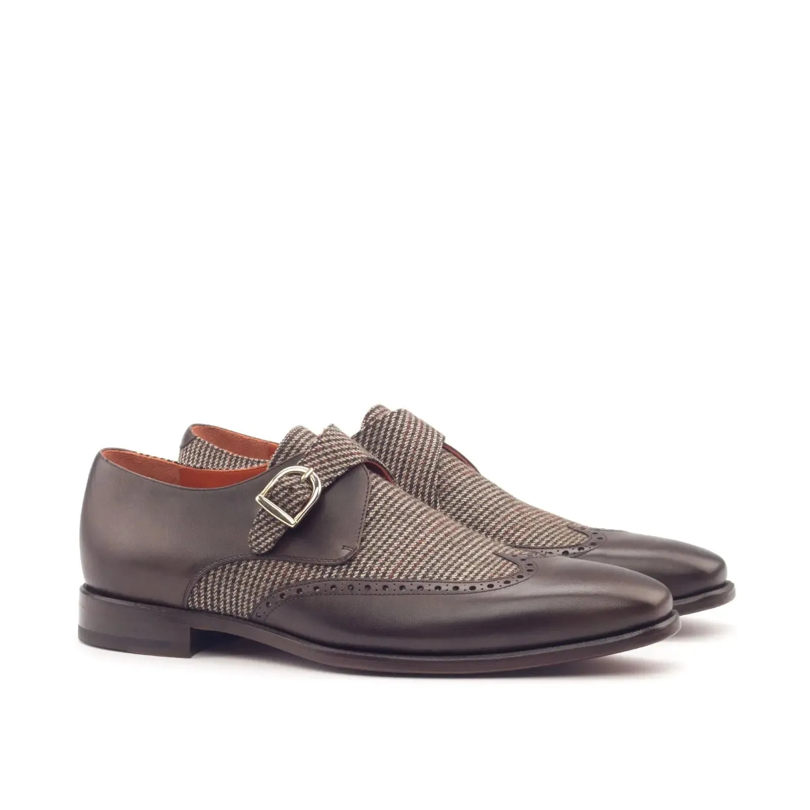DapperFam Brenno in Tweed / Dark Brown Men's Sartorial & Italian Leather Single Monk