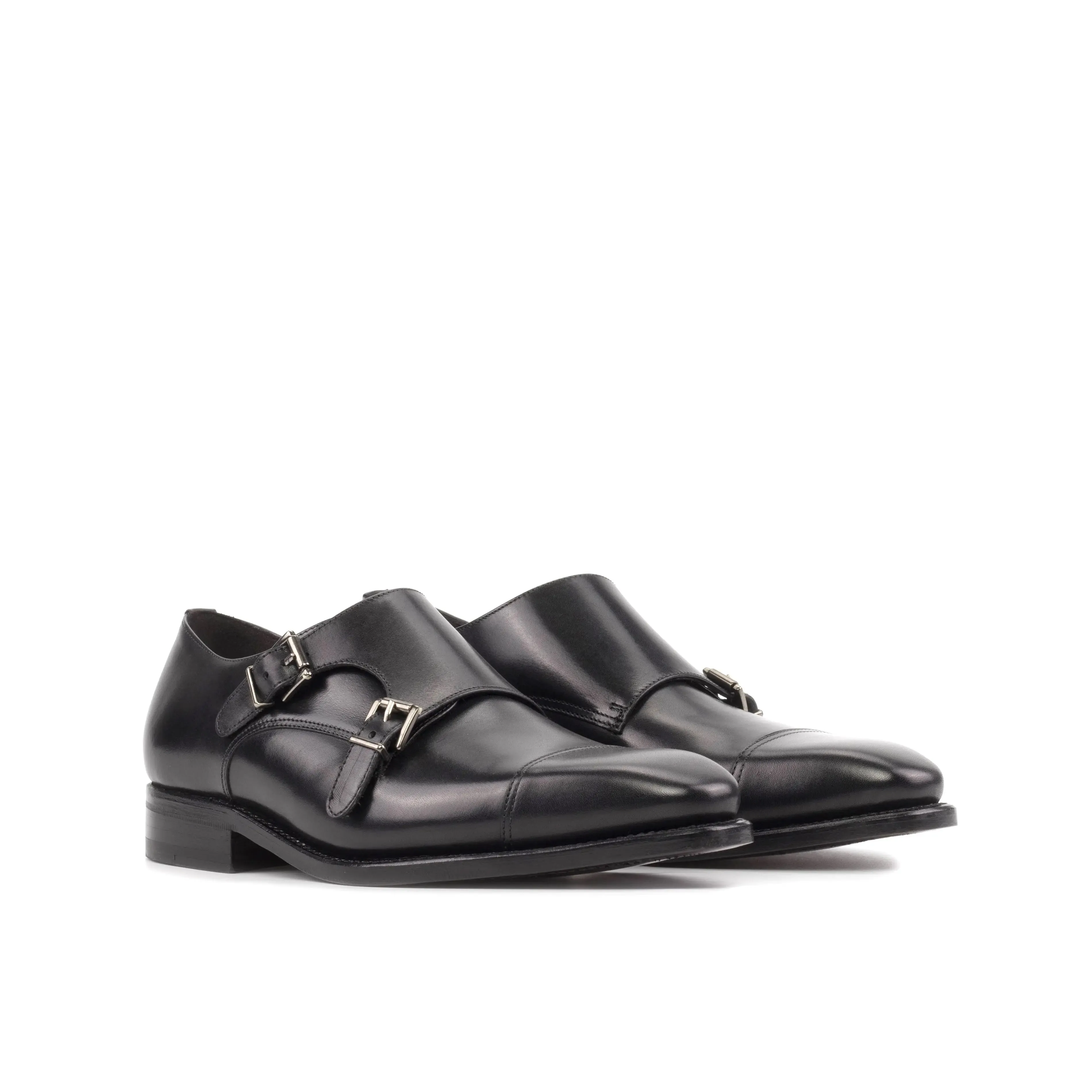 DapperFam Monaco in Black Men's Italian Leather Double Monk