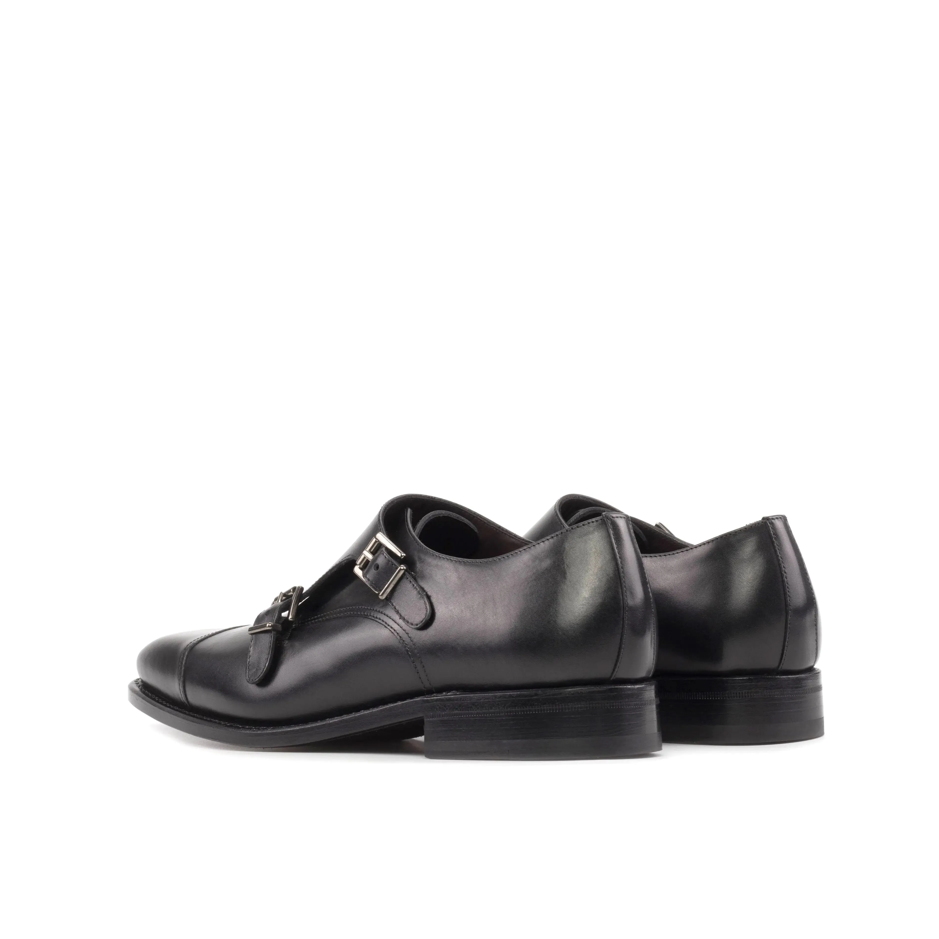 DapperFam Monaco in Black Men's Italian Leather Double Monk