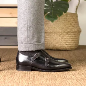 DapperFam Monaco in Black Men's Italian Leather Double Monk