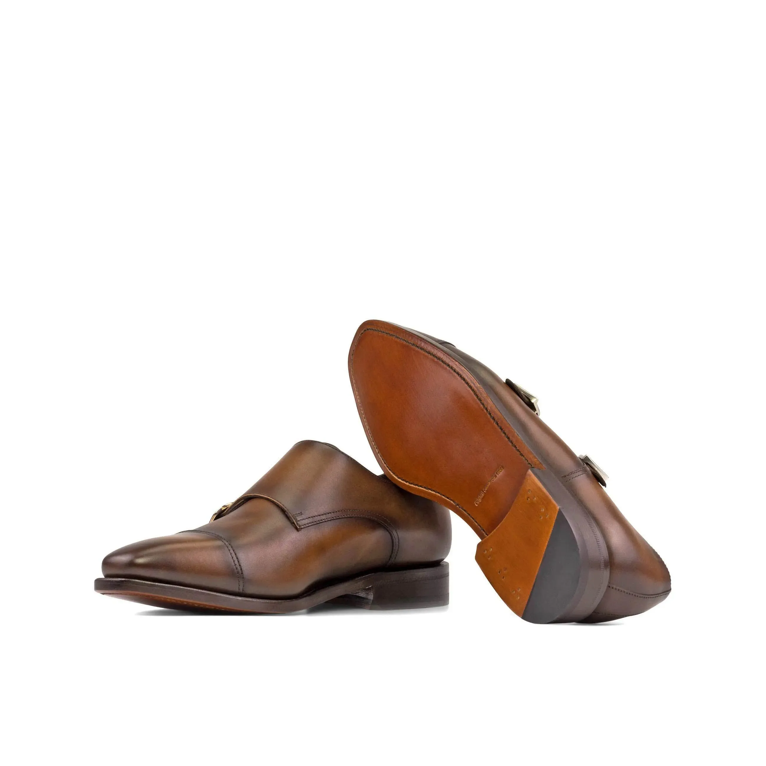 DapperFam Monaco in Cognac Men's Italian Leather Double Monk