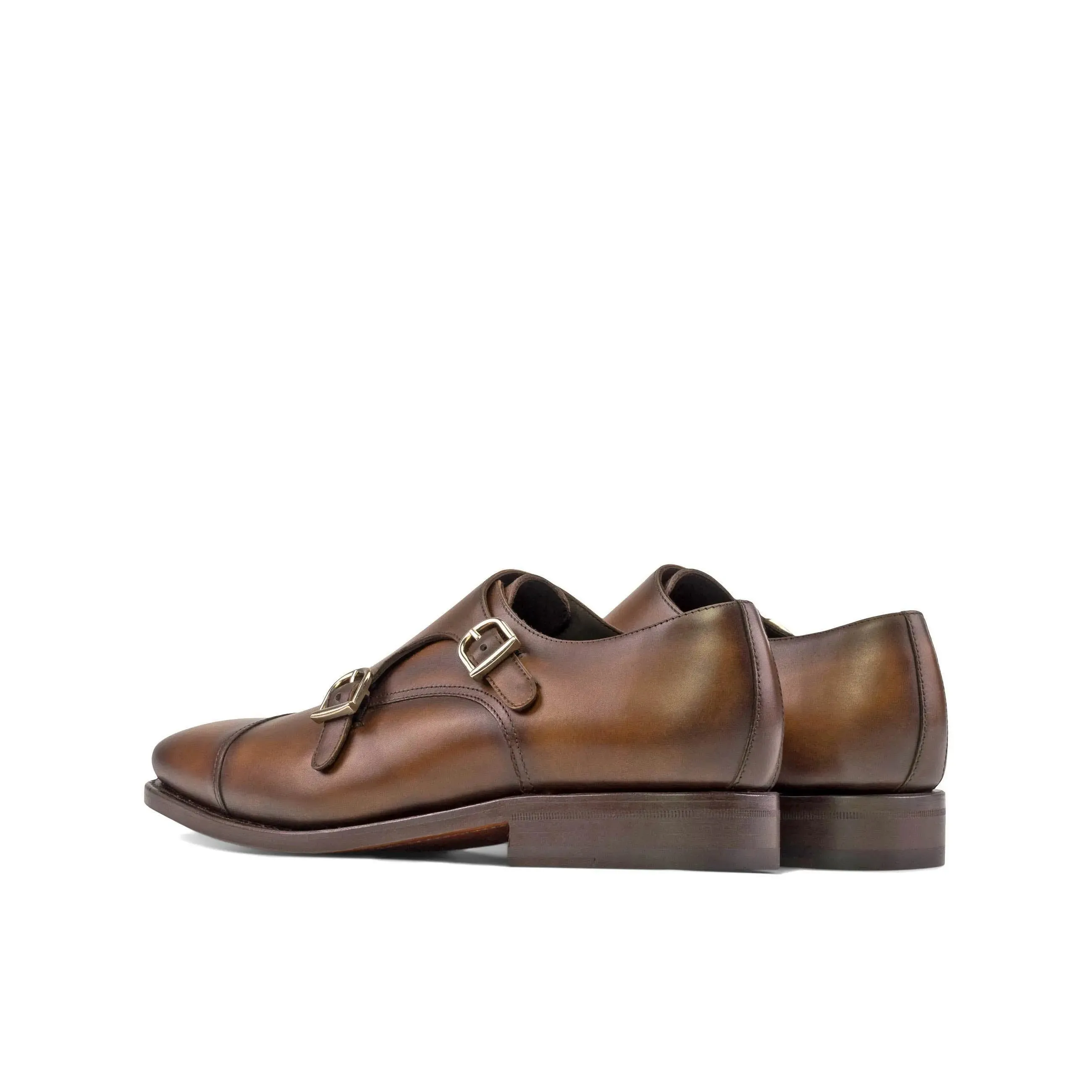 DapperFam Monaco in Cognac Men's Italian Leather Double Monk