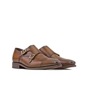 DapperFam Monaco in Cognac Men's Italian Leather Double Monk