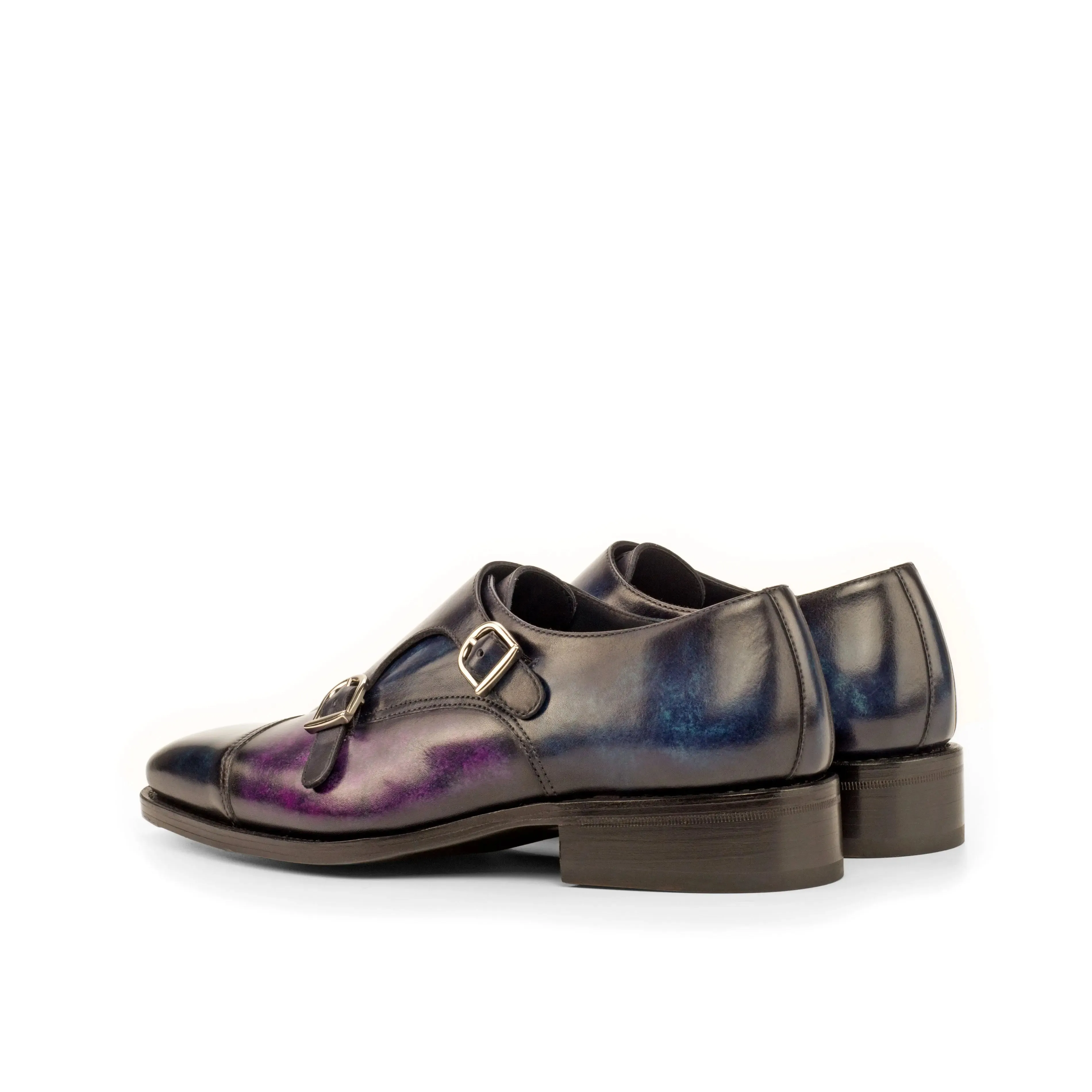DapperFam Monaco in Denim / Purple Men's Hand-Painted Patina Double Monk