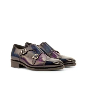 DapperFam Monaco in Denim / Purple Men's Hand-Painted Patina Double Monk