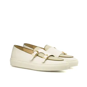 DapperFam Riviera in White / Nude Men's Italian Leather Monk Sneaker