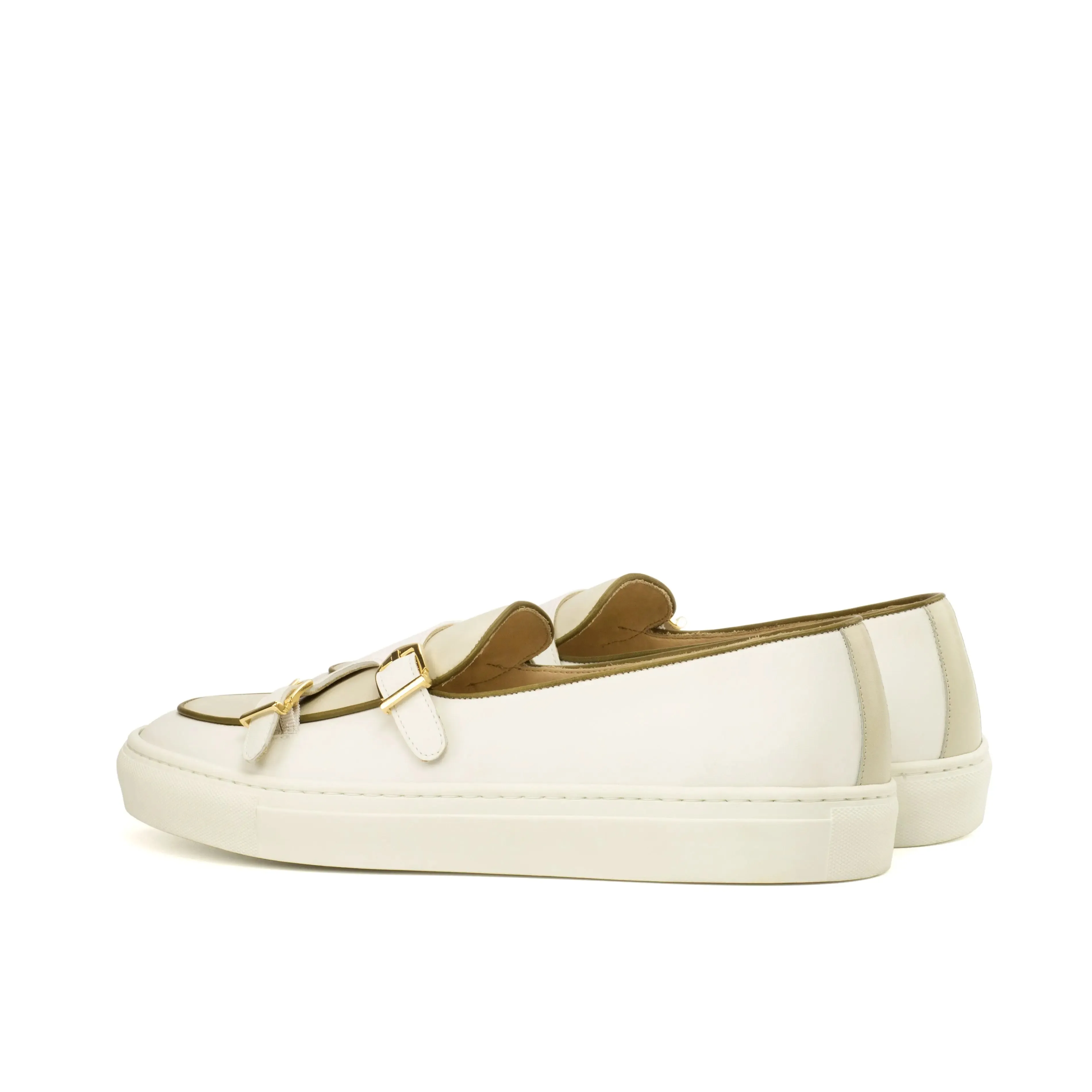 DapperFam Riviera in White / Nude Men's Italian Leather Monk Sneaker