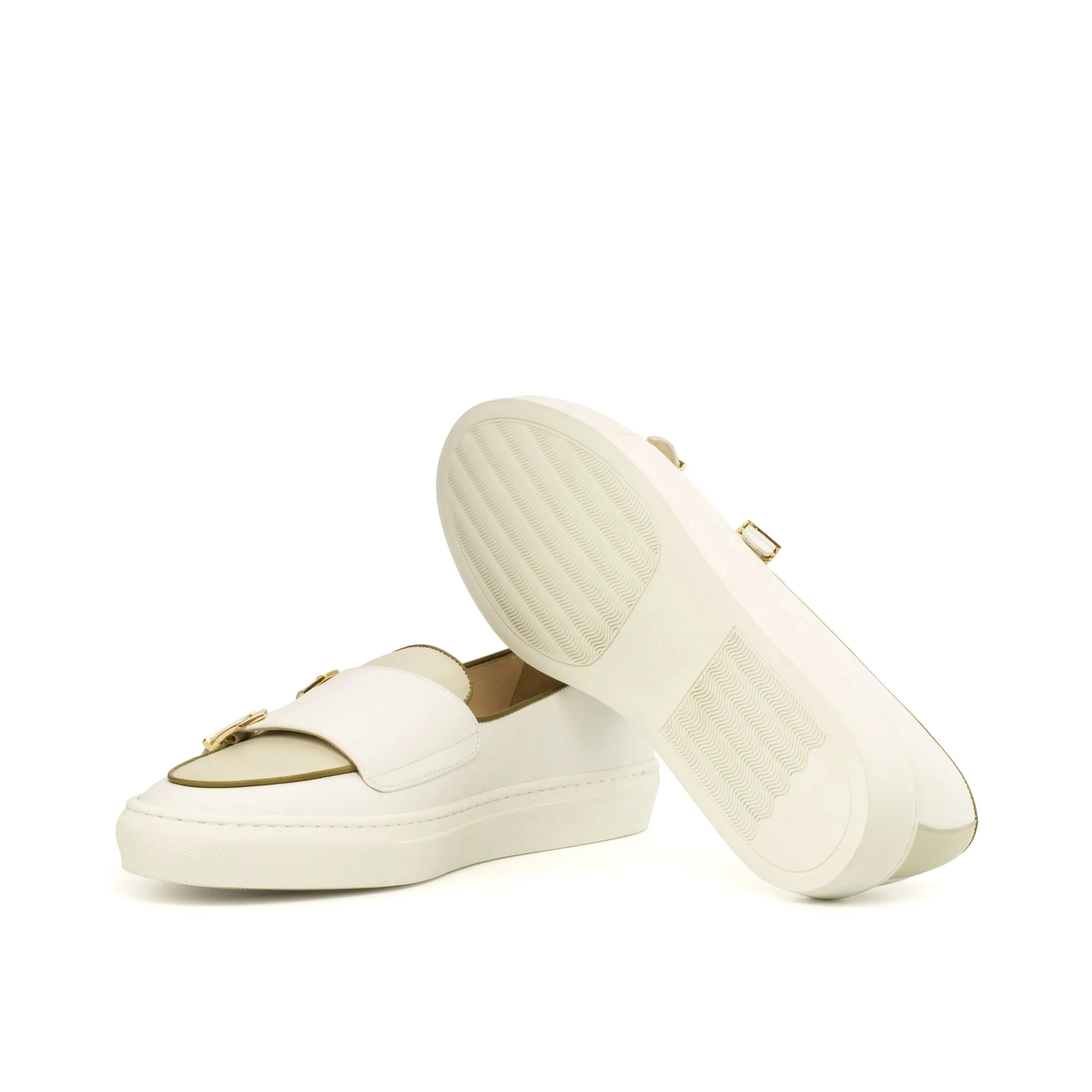 DapperFam Riviera in White / Nude Men's Italian Leather Monk Sneaker