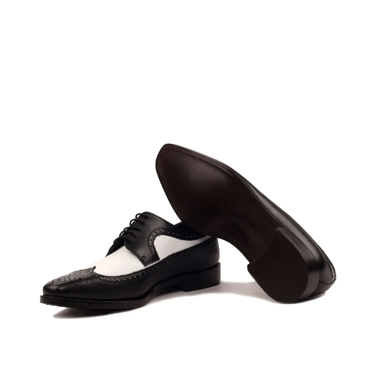 DapperFam Zephyr in Black / White Men's Italian Leather Longwing Blucher