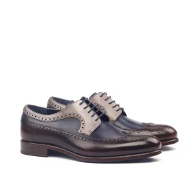 DapperFam Zephyr in Grey / Dark Brown / Navy Men's Italian Leather Longwing Blucher