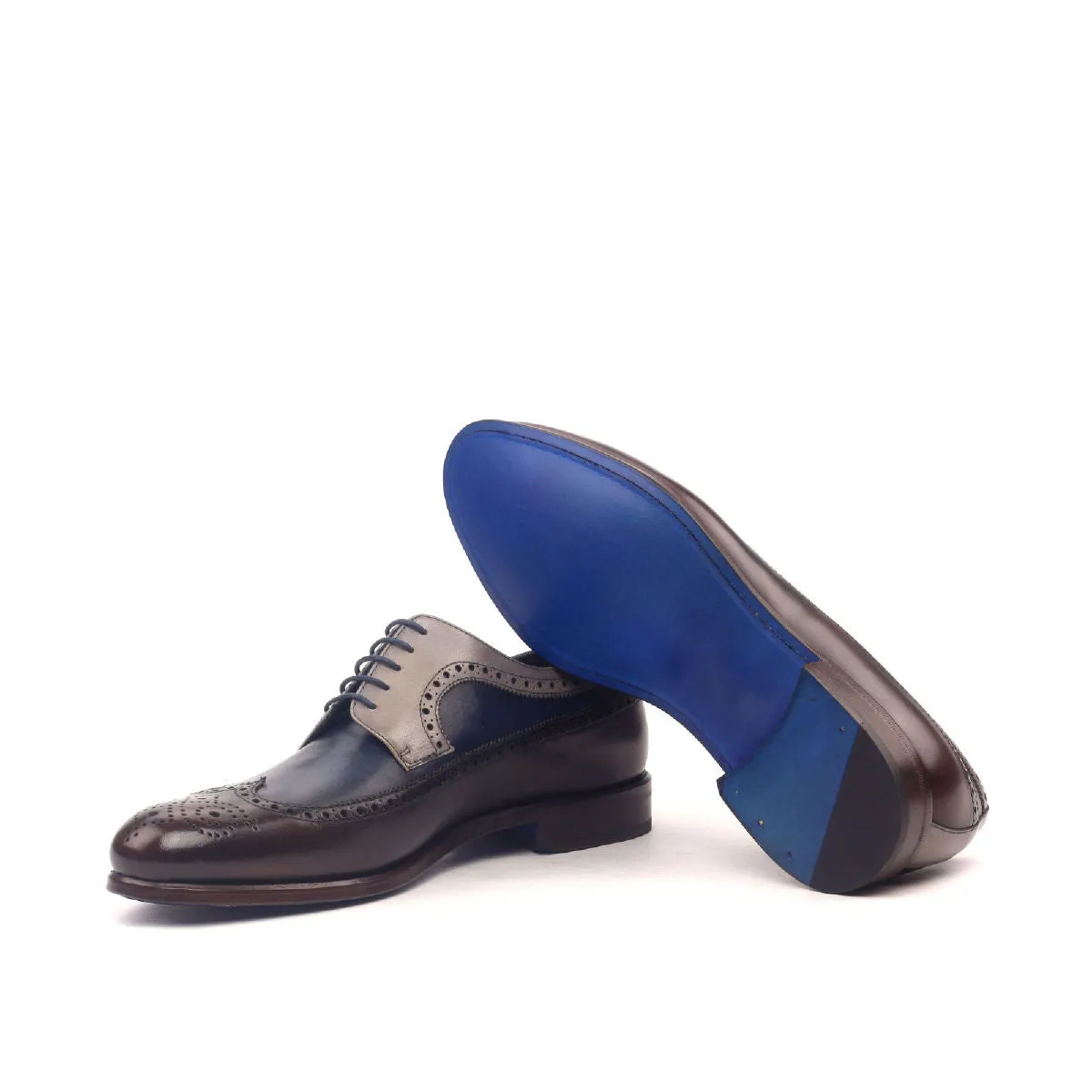 DapperFam Zephyr in Grey / Dark Brown / Navy Men's Italian Leather Longwing Blucher