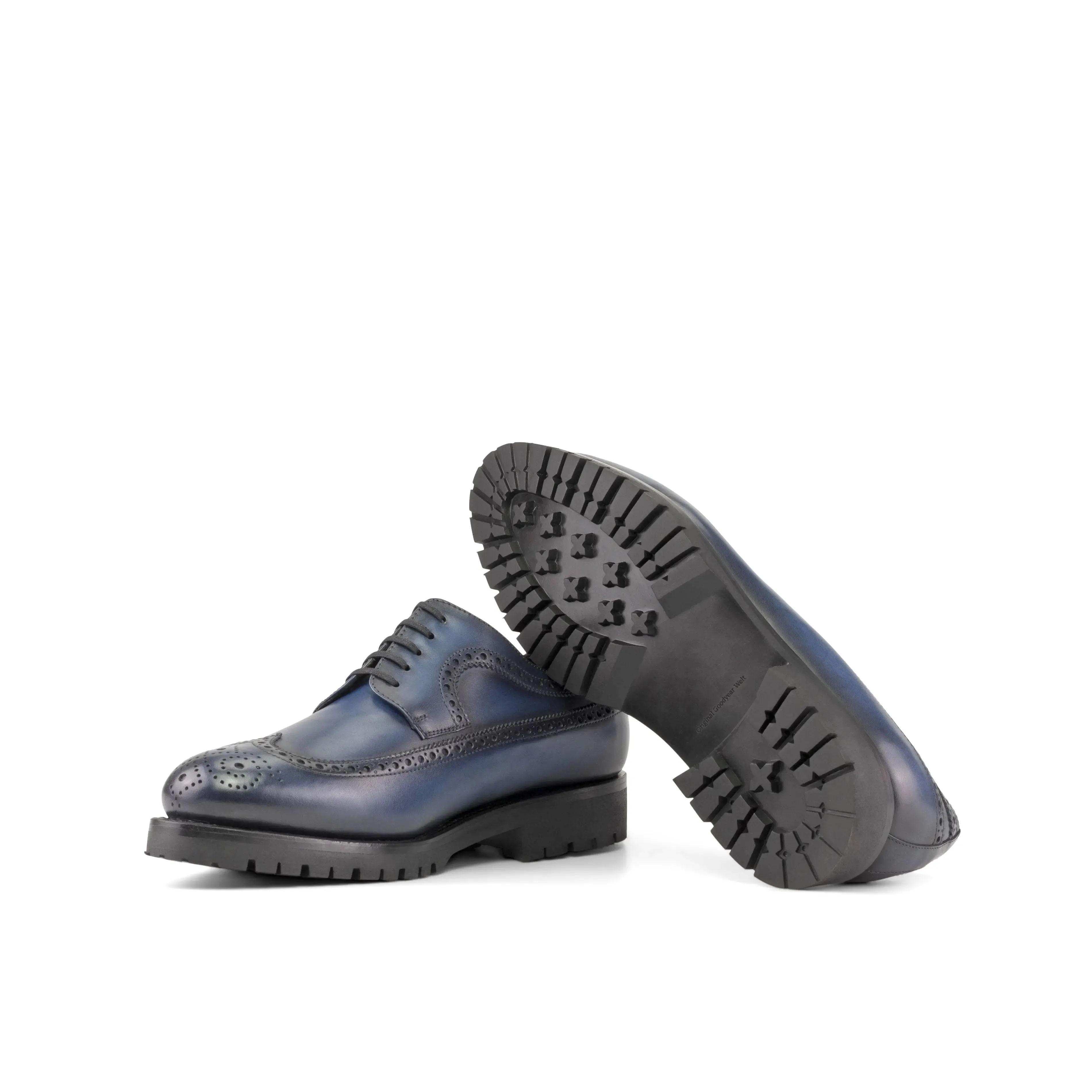 DapperFam Zephyr in Navy Men's Italian Leather Longwing Blucher