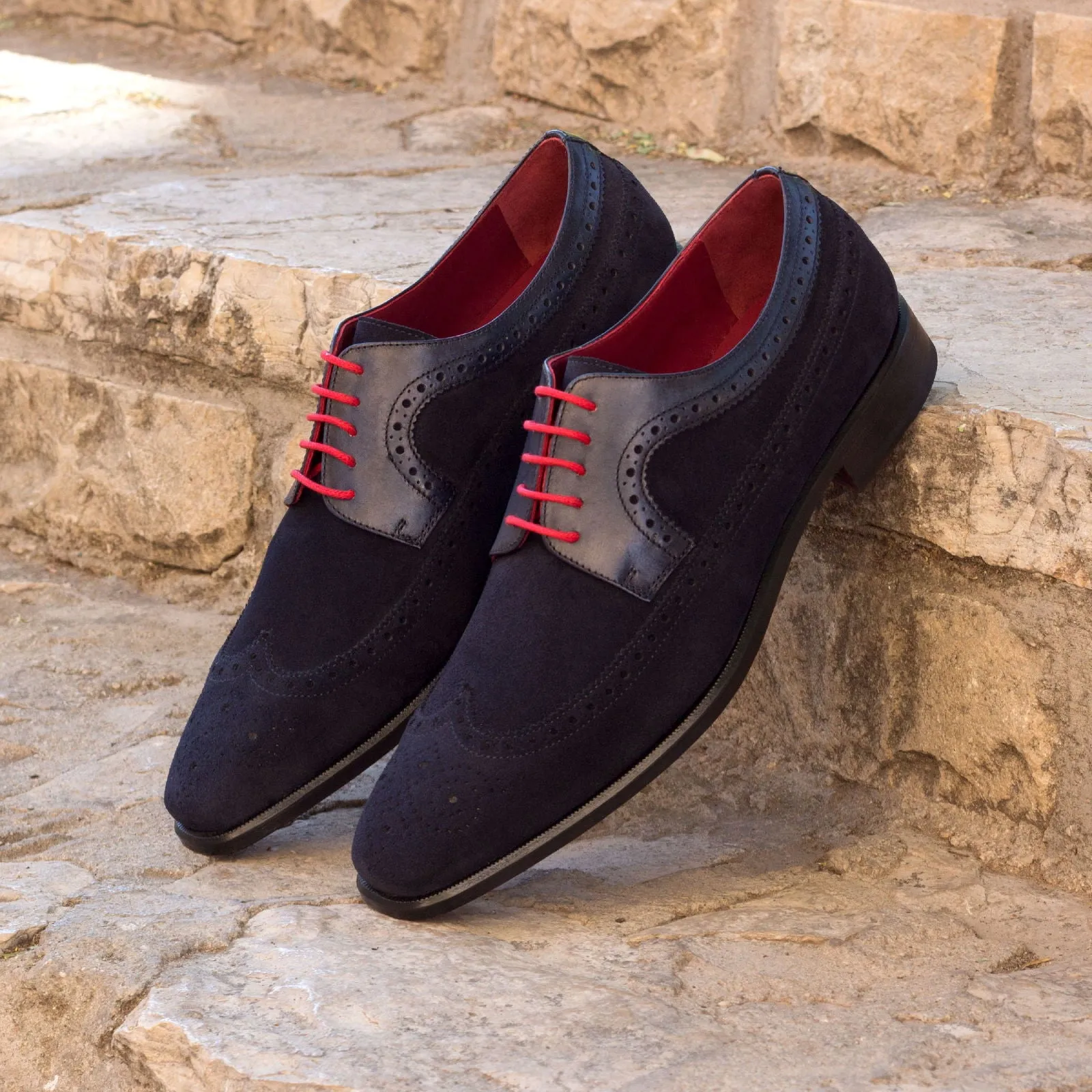 DapperFam Zephyr in Navy Men's Lux Suede & Italian Leather Longwing Blucher