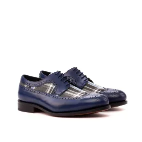 DapperFam Zephyr in Plaid / Navy Men's Sartorial & Italian Leather Longwing Blucher